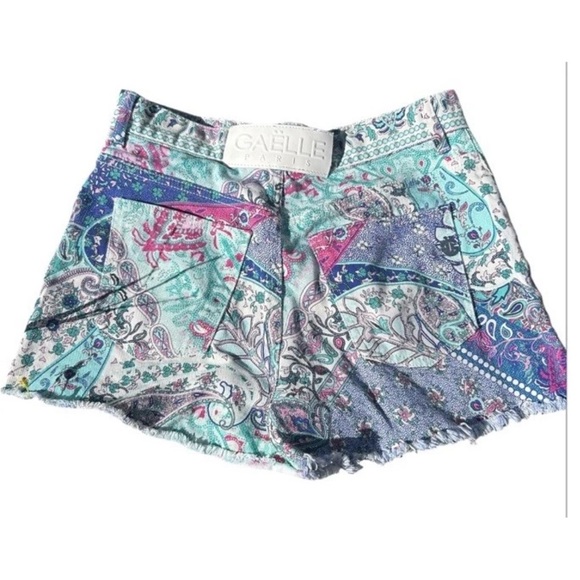 Gaëlle Paris Boho Paisley Patchwork Shorts Women’s Fringe Hem Festival Vibe - Picture 3 of 12